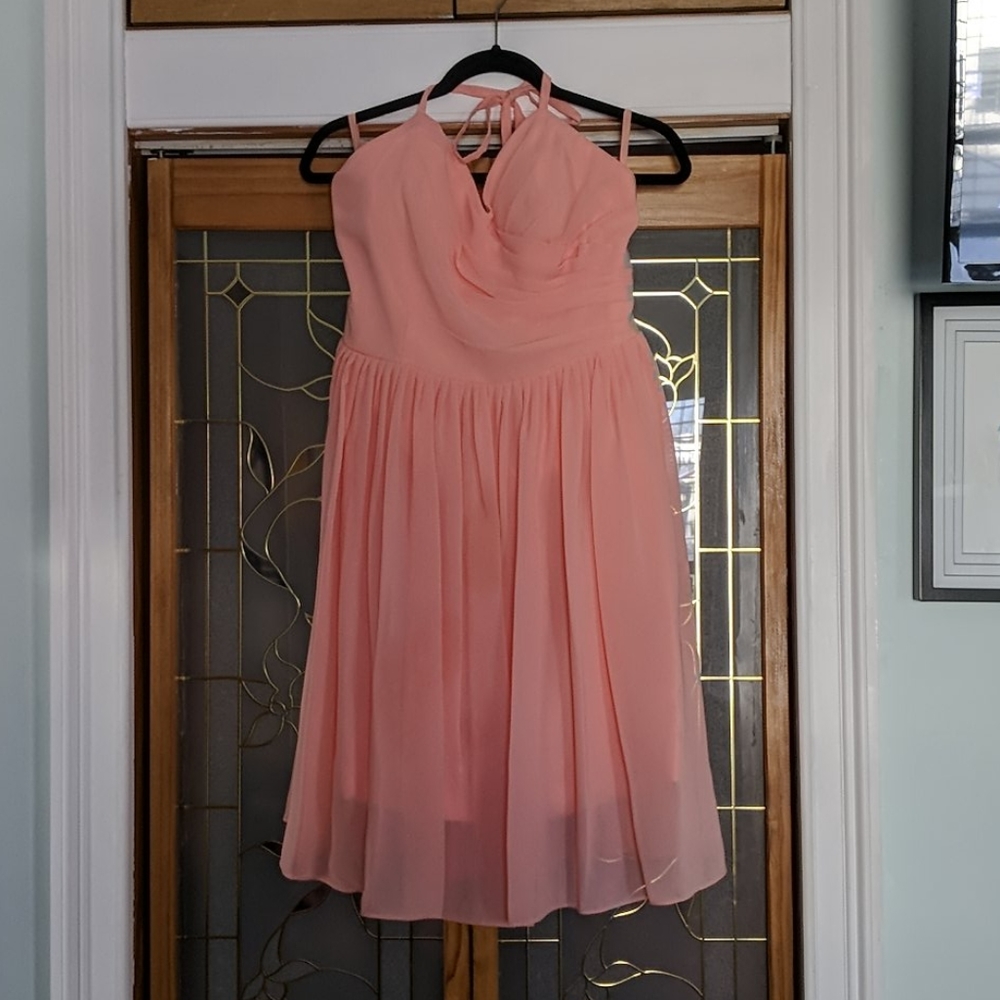 Coral tie back halter dress